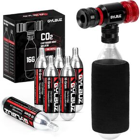 CO2 Inflator with 6x16g CO2 Cartridges - Presta and Schrader Valve Compatible Portable Bike Tire Pump with Insulated Sleeve for Road and Mountain Bicycle in Kuwait