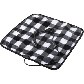 Tuanse Car Electric Blanket 12v 16 x 16 Inch Heated Car Blanket with Temperature Controller, USB Adapter, Car Outlet Adapter for Car, Cold Weather Tailgating and Emergency Kit(Black White Plaid) in Kuwait