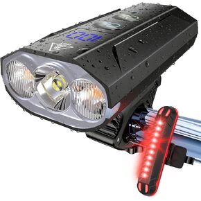 Bike Lights for Night Riding - 8000 Lumens Super Bright Bicycle Headlight Taillight, 5800mAh Rechargeable Bicycle Light with LCD Power Display, Waterproof 13 Modes Mountain Road Bike Light Set in Kuwait