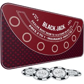 حصيرة لعبة البلاك جاك مقاس 70 بوصة × 35 بوصة، حصيرة سطح طاولة بلاك جاك 21 حصيرة بلاك جاك لطاولة الكازينو، حصيرة البوكر المطاطية مع حقيبة تخزين، 6 قواعد لألعاب الكازينو in Kuwait