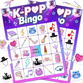 ألعاب البنغو لحفلات أعياد الميلاد من فيلم كوري أيدول، لوازم حفلات بطابع البوب ​​الكوري، بطاقات بينجو تحت عنوان DH 24 لاعبًا من أجل هدايا حفلات فيلم أيدول كوري in Kuwait