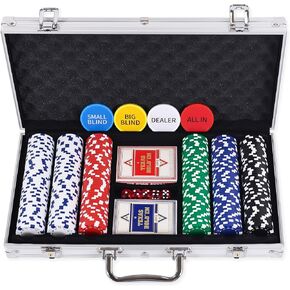 مجموعة رقائق البوكر 300 قطعة لتكساس هولدم، رقائق الطين 11.5 جرام مع حقيبة حمل من الألومنيوم، أوراق اللعب وأزرار الألعاب in Kuwait