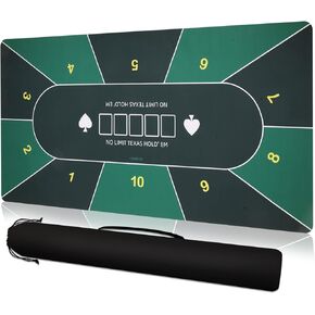سجادة سطح طاولة البوكر مقاس 70 × 35 بوصة، سجادة لعبة البوكر بلاك جاك مع دعامة مطاطية غير قابلة للانزلاق وحقيبة حمل للعب بطاقات البوكر المنزلية ليلاً حتى 10 لاعبين (أخضر) in Kuwait
