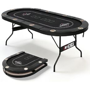 84" Poker Table for 10 Players, Foldable Texas Holdem Table with Padded Rails & 10 Cup Holders, Portable Casino Board Game Table for Game Room, Blackjack, Party (Black) in Kuwait