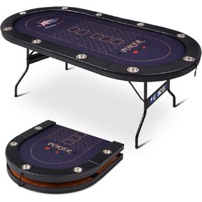 10 Player Poker Table Foldable, Folding Texas Holdem Casino Table with Padded Rails & Cup Holders, Portable Poker Game Table for Home or Game Room, 84 Inch in Kuwait