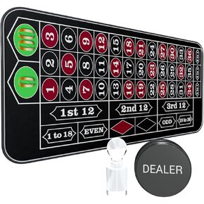 مجموعة عجلات الروليت مقاس 11 بوصة للبالغين مع مفرش طاولة الروليت المطاطي مقاس 35 بوصة × 16 بوصة عجلة الروليت الخشبية مقاس 11 بوصة مجموعة 100 شريحة بوكر زر التاجر ذو علامة الفوز - أخضر in Kuwait