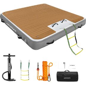 Inflatable Floating Dock with Wood Grain EVA, Non-Slip Water Floating Dock Swim Platform with Detachable Ladder Swim Deck Raft Water Platform for Lake Pool Ocean in Kuwait