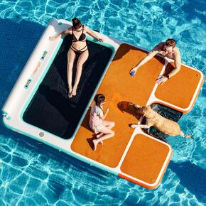 FBSPORT Inflatable Floating Dock 10ft/8ft Dog Boat Ramp in One, Floating Docks Dog Pool Ramp with Water Hammock, Lake Floats for Adults Inflatable Island Platform Water Raft with Ladder in Kuwait