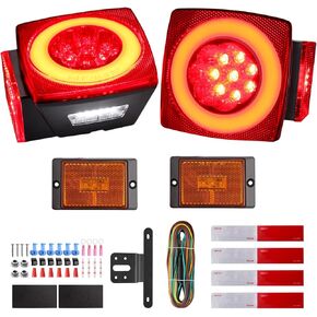 Justech Submersible LED Trailer Light Kit Square Boat Trailer Lights+2 Side Markers with 26FT Wiring Harness Reflective Stickers Combined Stop Turn Tail License Lights for Boat Trailer 12V in Saudi Arabia