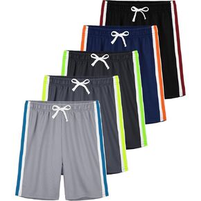 5 قطع من السراويل الرياضية للأولاد، سراويل قصيرة شبكية لكرة السلة وكرة القدم سريعة الجفاف للأطفال مع رباط in Kuwait