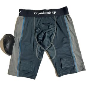 Generic شورت رجالي مضغوط لرياضة هوكي الجليد مع كوب (كبير - L) أخضر داكن/رمادي (المقاس كبير) in Kuwait
