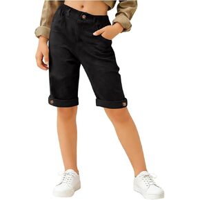 الأولاد السراويل حجم 10-12 الصيف العصرية شورت برمودا الناعمة للفتيات طول الركبة مستقيم الكتان قصيرة مع جيوب in Kuwait