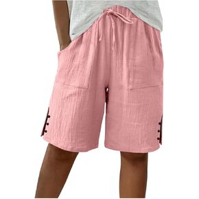 شورت للنساء 2026 شورت برمودا الصيف عادية واسعة الساق طول الركبة عالية الخصر سراويل قصيرة طويلة مع جيوب in Kuwait