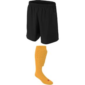 شورت كرة قدم متوسط ​​للشباب باللون الأسود، وجوارب ذهبية in Kuwait