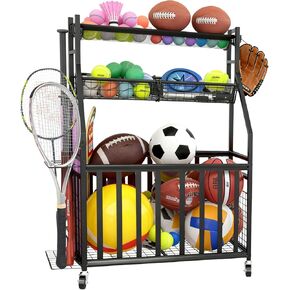 منظم جراج المعدات الرياضية، رف رياضي داخلي/خارجي للجراج، منظم تخزين الكرات مع سلة وخطافات وعجلات، تخزين الألعاب/المعدات الرياضية in Kuwait