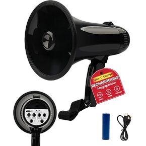 MyMealivos 20W Rechargeable Megaphone Speaker Built in 240s Recording & Siren, Up to 300ft Voice Range/650ft Siren Coverage-5.4"×8.6" Portable Bullhorn with Wrist Strap and Type-C Charging(Black) in Kuwait