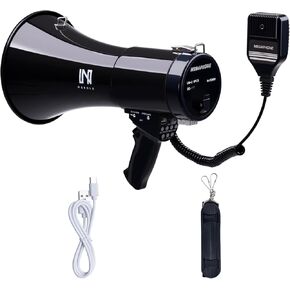 مكبر صوت مكبر صوت بولهورن قابل لإعادة الشحن بقدرة 50 واط مع صفارة إنذار وتسجيل 260 ثانية، يدعم BT، TF، مدخل AUX وشاشة عرض الطاقة، يأتي مع حزام وكابل من النوع C، للشرطة والإنقاذ (أسود) in Kuwait