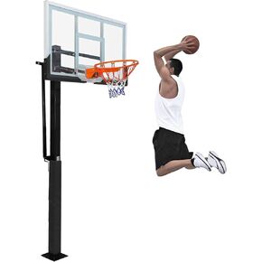 55" Adjustable in-Ground Basketball Hoop with Tempered Glass Backboard, 8–10 Ft Height, Family-Safe Dual-Option Base, Rust-Resistant Outdoor System for Backyard, Driveway & Court in Kuwait