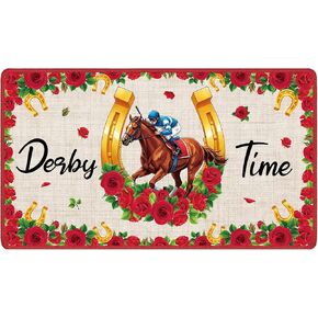 ديربي الوقت باب حصيرة، سباقات الورود ترحيب الحصير مدخل البساط خارج الزينة، كنتاكي سباق الخيل الحصير الزخرفية في الهواء الطلق للباب الأمامي (28 × 16 بوصة) in Kuwait