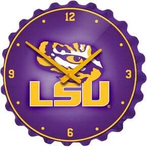 The Fan-Brand NCAA LSU Tigers - ساعة حائط بغطاء زجاجة - ديكور لافتة الفريق الرياضي - المنزل، النوم، المرآب، المكتب، كهف المعجبين in Kuwait