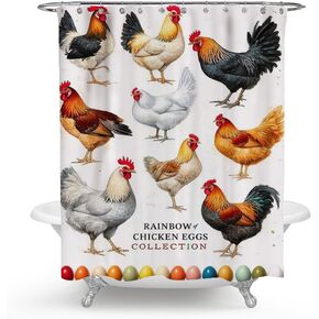 mugod الدجاج سلالة جمع ستائر الدش مرسومة باليد المائية مزرعة الدجاجة الديك ديكور الحمام للماء النسيج دش الستار مع 12 السنانير 60 × 72 بوصة in Kuwait