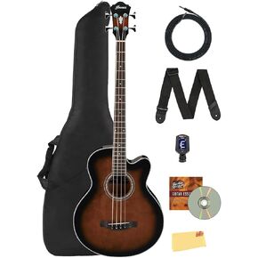 Ibanez AEB10E Acoustic-Electric Bass Guitar - Dark Violin Sunburst Bundle with Gig Bag, Tuner, Strap, Instrument Cable, Austin Bazaar Instructional DVD, and Polishing Cloth in Kuwait
