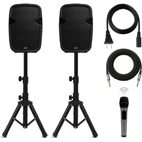 مجموعة سماعات بلوتوث PA مقاس 8 بوصات من Bowens - مكبرات صوت محمولة وميكروفون لاسلكي بلوتوث مع حامل وكابل - مكبر صوت للحفلات ومكبرات صوت DJ ونظام صوت خارجي، مجموعة نظام PA للمناسبات، كاريوكي in Kuwait