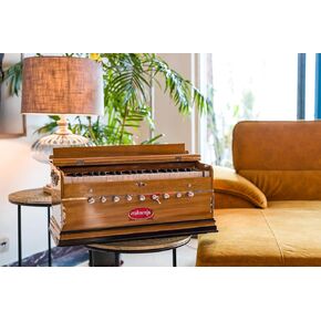 Harmonium by Maharaja Musicals, USA, 9 Stops, Model 2025, 3 1/2 Octave, Double Reed, Coupler, Natural Color, Standard, Padded Bag, A440 Tuned, Musical Instrument Indian-ABG in Kuwait