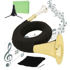 Mini French Horn | Miniature Brass Musical Decor | Compact French Horn with Stand,for Music Practice Outdoor Events Travel Performance Beginners in Kuwait