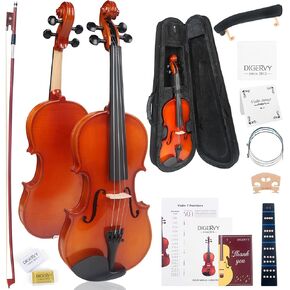 Violin 4/4 Full Size Kit for Beginners, Glossy Violin Fiddle Set for Adults, Students with Violin Case, Bow, Rosin, Fingerboard Sticker, Shoulder Rest, Extra Strings and Bridge(Plywood, Full) in Kuwait