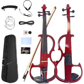 16 Inch Silent Electric Viola Set- Solidwood Body with Ebony Fittings Metallic Coating Full Viola Set for Beginner Practice Professional Performance & Studio Recording (Black 4 String) in Kuwait