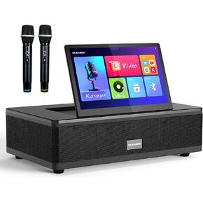 آلة InAndOn Karaoke: مشغل كاريوكي الكل في واحد مع شاشة لمس عالية الدقة 12.2 بوصة، 2 ميكروفونات لاسلكية UHF، قوة ذروة 800 وات، مكبرات صوت فرعية 6.5 بوصة نظام آلة كاريوكي KTV للغناء الاحترافي باللون الأسود in Kuwait
