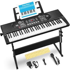 61 Key Keyboard Piano with Stand, Portable Electric Piano Keyboard Kit for Beginners with Stand, Microphone,Note Stickers, Music Rest, Digital Music Keyboard Built-In Speakers in Kuwait