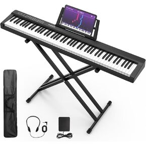 Digital Piano 88 Key Full Size Semi Weighted Electronic Keyboard Piano Set with Stand,Built-In Speakers,Electric Piano Keyboard with Sustain Pedal,Bluetooth,MIDI/USB/MP3 for Beginners Adults/81x in Kuwait