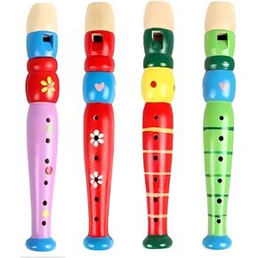 4 قطع مسجلات خشبية صغيرة فلوت خشبي ملون بيكولو فلوت لتعليم الموسيقى وتعلم الصوت آلة موسيقية، ألوان عشوائية (4 عبوات) in Kuwait