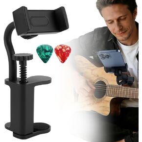 Guitar Phone Holder, 360° Rotatable Guitar Phone Mount for Video Recording & Live Streaming, Universal Phone Clip Fits Acoustic Electric Guitars Bass Ukulele (For Body Thickness: 2.36 - 4.13 Inch) in Kuwait
