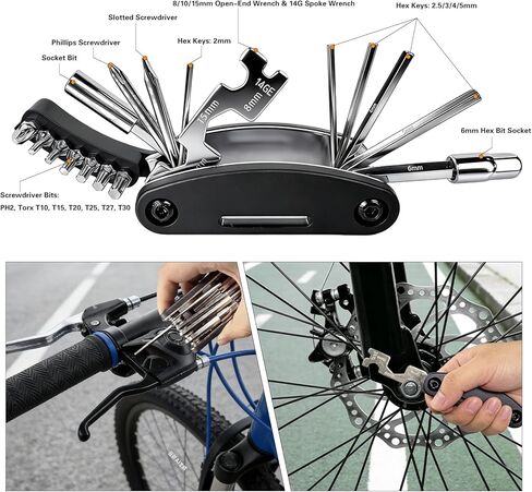 16-in-1 Bike Multi Tool Kit, Compact Portable Bicycle Repair Kit with Hex Keys, Screwdrivers, Socket Wrench & Tire Levers, for Emergency Fixes On The Go, MTB, Road Bike Maintenance in Kuwait