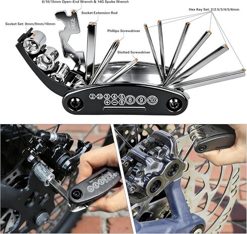 16-in-1 Bike Multi Tool Kit, Compact Portable Bicycle Repair Kit with Hex Keys, Screwdrivers, Socket Wrench & Tire Levers, for Emergency Fixes On The Go, MTB, Road Bike Maintenance in Kuwait