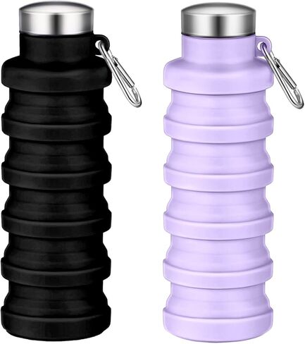 Collapsible Water Bottles,16oz Capacity Portable Reusable Silicone Water Bottle,Leak-proof,with buckle,foldable storage,Lightweight Durable for Fitness,Cycling,Sports,Camping,Hiking (Deep Black) in Saudi Arabia