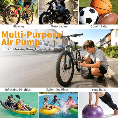 Floor Bike Pump Portable, Classic Bicycle Pump, Portable Bike Tire Pump with Dual Presta & Schrader Valves, Attached Ball Needles, Bike Air Pump for Bike Tires, Balls in Saudi Arabia