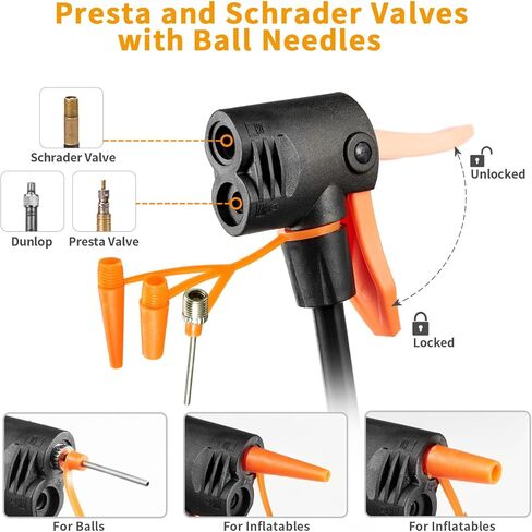 Floor Bike Pump Portable, Classic Bicycle Pump, Portable Bike Tire Pump with Dual Presta & Schrader Valves, Attached Ball Needles, Bike Air Pump for Bike Tires, Balls in Saudi Arabia