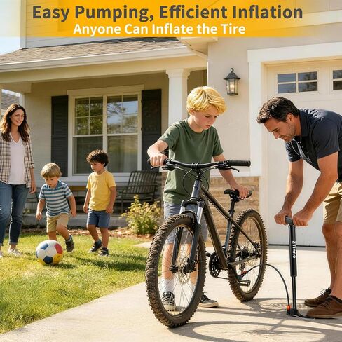 Floor Bike Pump Portable, Classic Bicycle Pump, Portable Bike Tire Pump with Dual Presta & Schrader Valves, Attached Ball Needles, Bike Air Pump for Bike Tires, Balls in Saudi Arabia