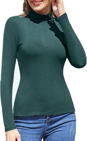 5 Pack Womens Long Sleeve Tops Mock Turtleneck Basic T Shirt Fall Stretch Tight Fitted Thermal Shirts in Kuwait