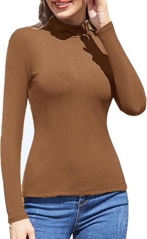 5 Pack Womens Long Sleeve Tops Mock Turtleneck Basic T Shirt Fall Stretch Tight Fitted Thermal Shirts in Kuwait
