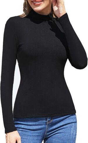 5 Pack Womens Long Sleeve Tops Mock Turtleneck Basic T Shirt Fall Stretch Tight Fitted Thermal Shirts in Kuwait