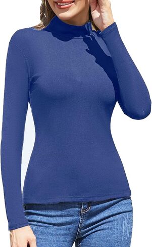 5 Pack Womens Long Sleeve Tops Mock Turtleneck Basic T Shirt Fall Stretch Tight Fitted Thermal Shirts in Kuwait