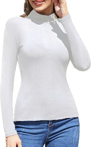 5 Pack Womens Long Sleeve Tops Mock Turtleneck Basic T Shirt Fall Stretch Tight Fitted Thermal Shirts in Kuwait
