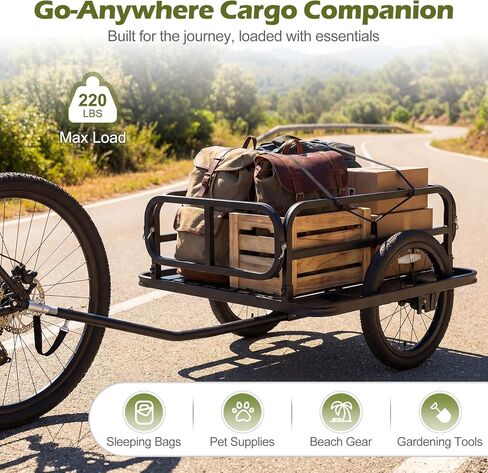 Goplus Bike Cargo Trailer, Heavy-Duty Bicycle Wagon Cart with Universal Hitch & 16" Large Tires, 220 lbs Max Load, Metal Luggage Wagon Trailer with Reflectors for Camping, Shopping, Travel in Saudi Arabia