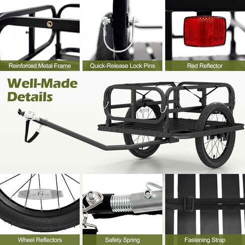 Goplus Bike Cargo Trailer, Heavy-Duty Bicycle Wagon Cart with Universal Hitch & 16" Large Tires, 220 lbs Max Load, Metal Luggage Wagon Trailer with Reflectors for Camping, Shopping, Travel in Saudi Arabia