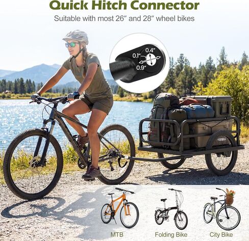 Goplus Bike Cargo Trailer, Heavy-Duty Bicycle Wagon Cart with Universal Hitch & 16" Large Tires, 220 lbs Max Load, Metal Luggage Wagon Trailer with Reflectors for Camping, Shopping, Travel in Saudi Arabia
